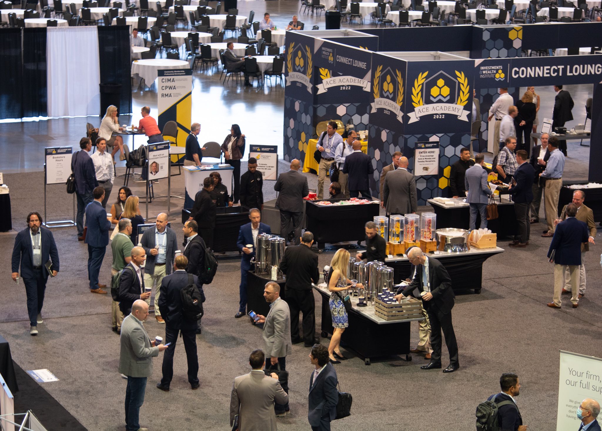 financial advisors on an exhibit floor